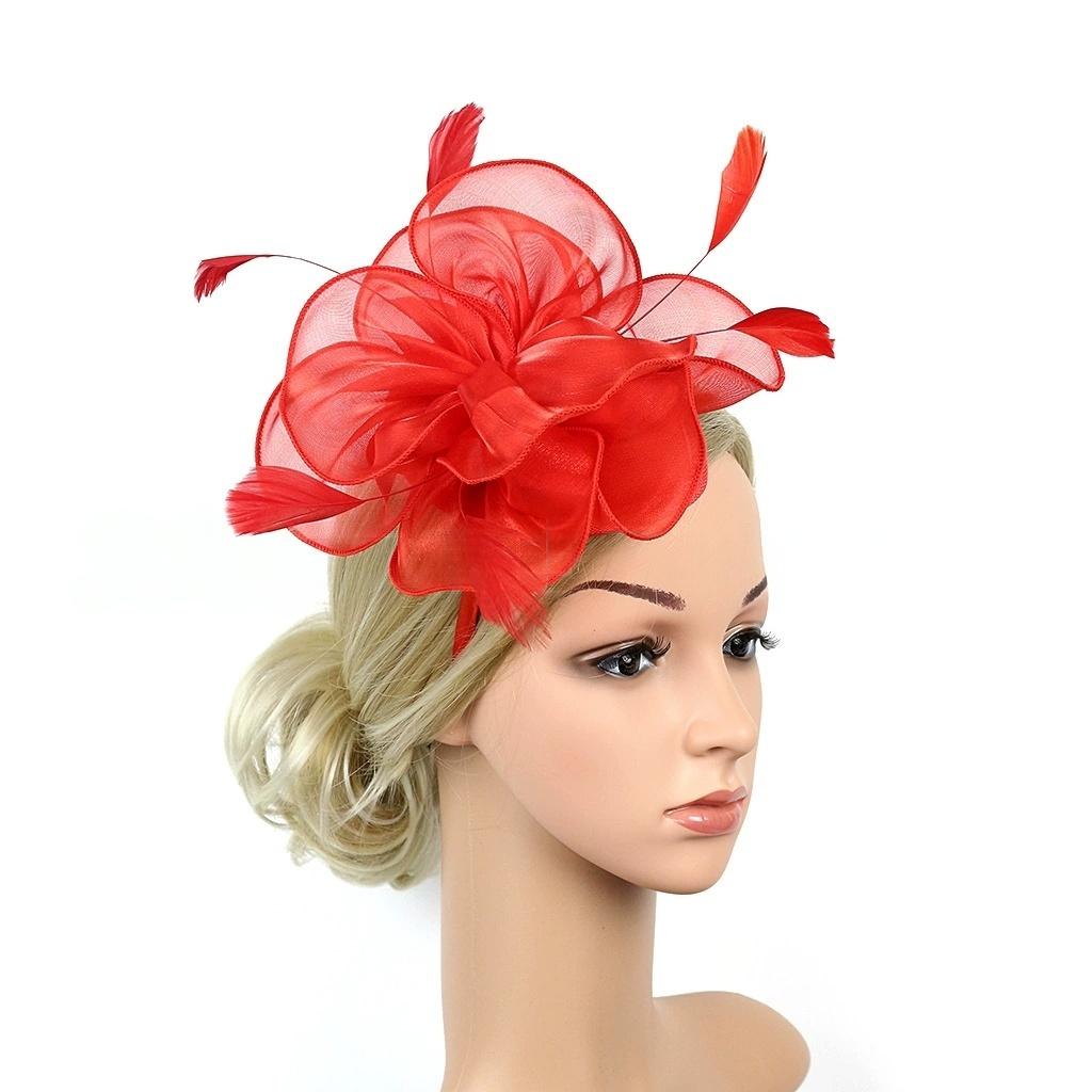 Elegant Organza Hair Drop Fascinator Hat Women Headpiece with Feather Bridal Wedding Show Race Millinery Hair Accessories