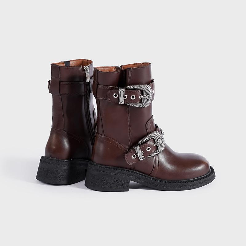 Zhao Zhaoyi Martin Western Cowboy Boots Coarse Heel Brown Short Boots Women's New Knight Boots Medium Boots