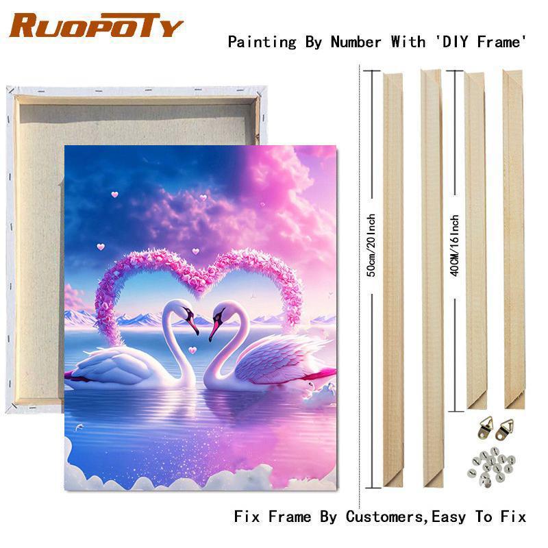 RUOPOTY Paint By Numbers For Adults Beginner Kits Acrylic Paint On Canvas Number Painting Swan For Home Diy Gift 40x50cm