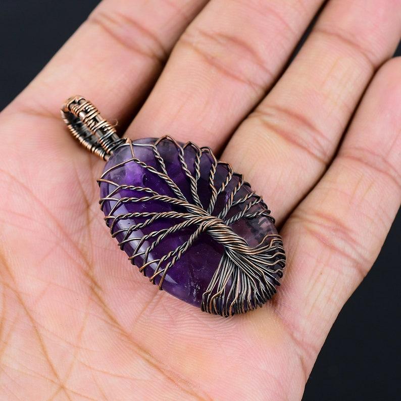Tree of Life Amethyst Pendant Copper Wire Wrapped Pendant Amethyst Gemstone Pendant Copper Handmade Pendant Gift For Her Amethyst Jewelry