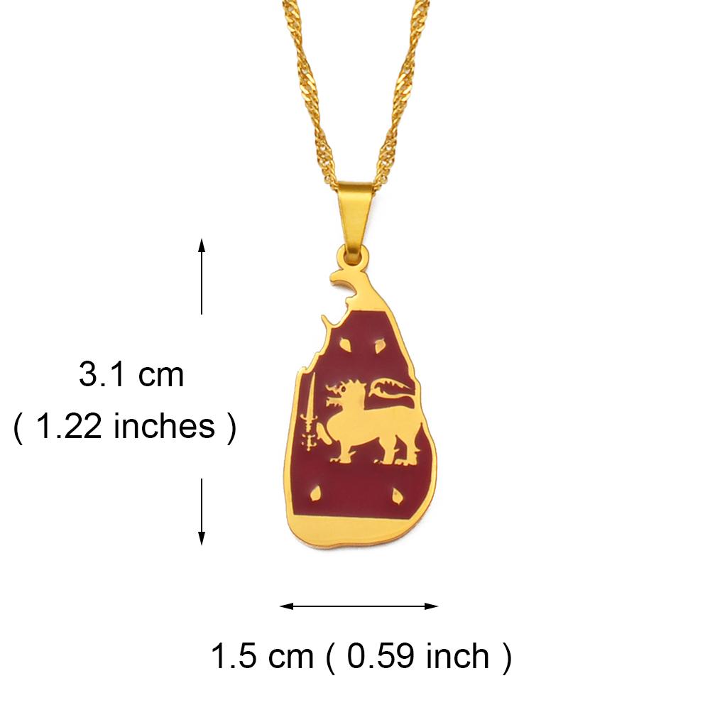 Anniyoc Sri Lanka Map and Colorful Flag Pendant Necklaces Women Girl Charm Sri Lankan Maps Jewelry #206621 45cm OR 17.7 Inches