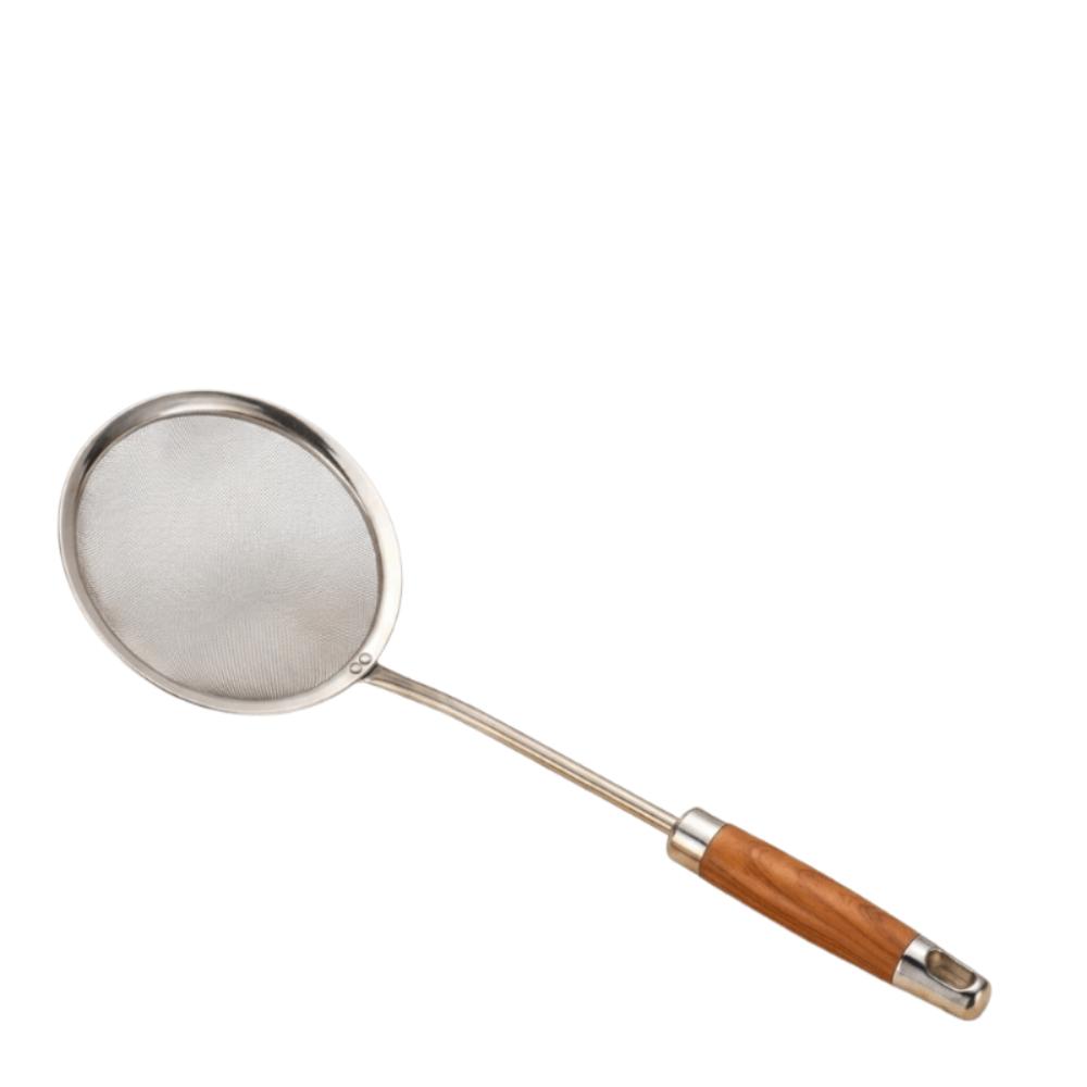 Wooden Handle Flour Filter Spoon Rustproof Fine Mesh Strainer Spoon Matcha Sifter  Food Sifters 18cm-Round handle