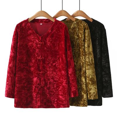 Damen Übergröße Samtbluse Frühling Herbst Locker Langarm Samt T-Shirt Bedruckter Pullover Bluse