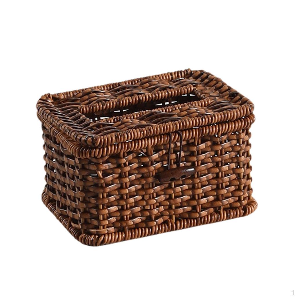 Tissue Box Cover Facial Dispenser Woven Napkin with Lid for Living Room