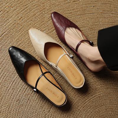 Mode 2025 Nieuwe Zomer Dames Mules Echte Lederen Schoenen voor Dames Vierkante Neus Lage Hak Schoenen Bedekken Teen Verhoging Hoogte Pantoffels Modern