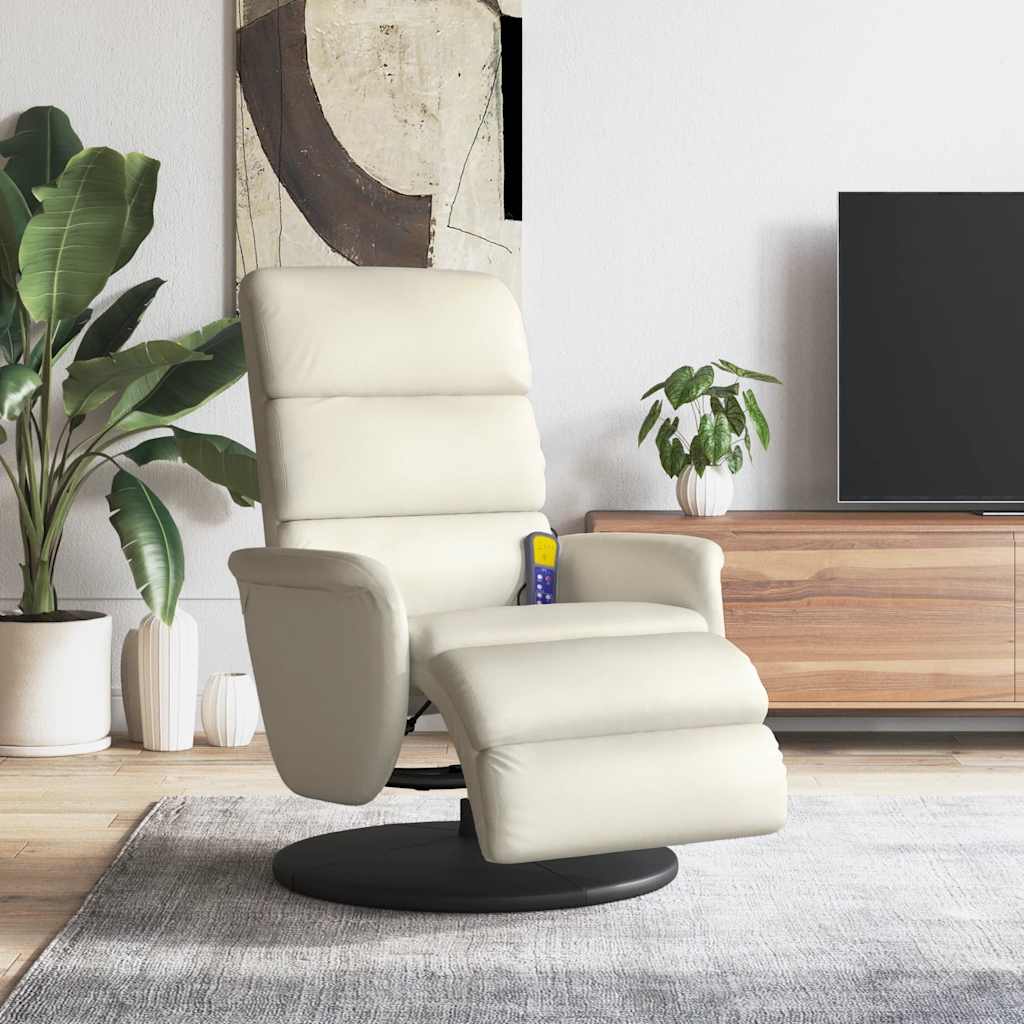 Massage Chair with Footrest Cream Faux Leather