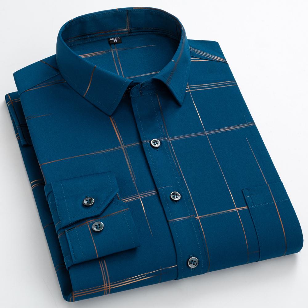 Stripe Print Casual Button Up Long Sleeve Easy-Care Shirt With Chest Pocket, Slightly Stretch Men's Semi-formal Dress Shirts