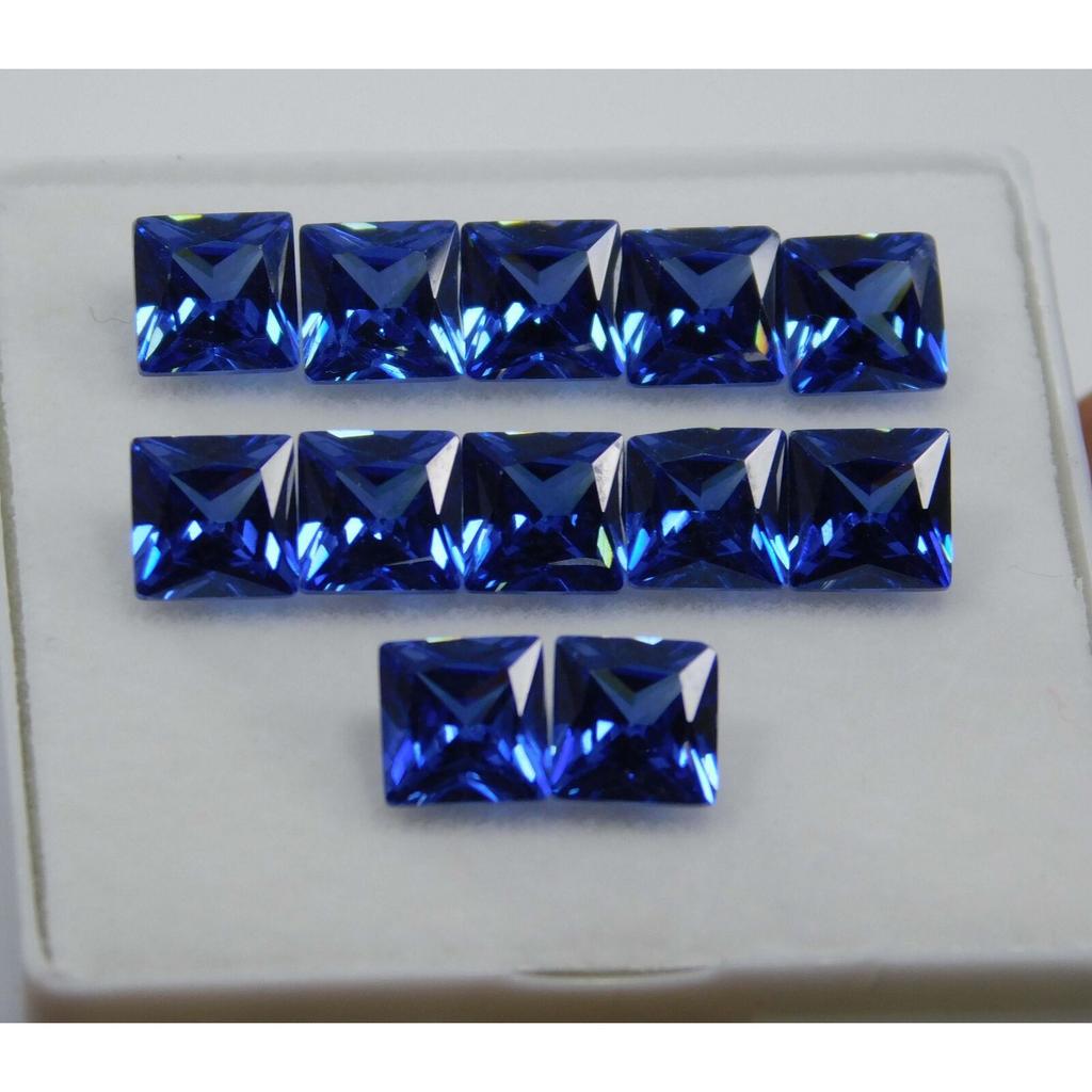 NATURAL 12 PCS 5x5 MM Blue Sapphire Square Cut CERTIFIED Loose Gemstone Az-4386