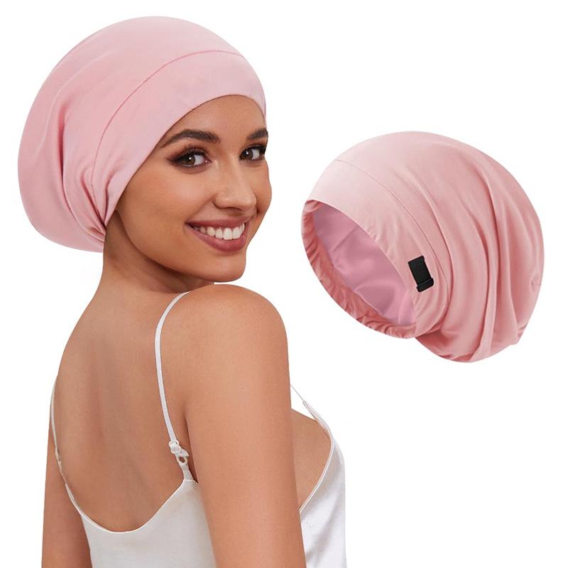 Women's Modal Satin Lined Nightcap Turban Hat with Adjustable Elastic