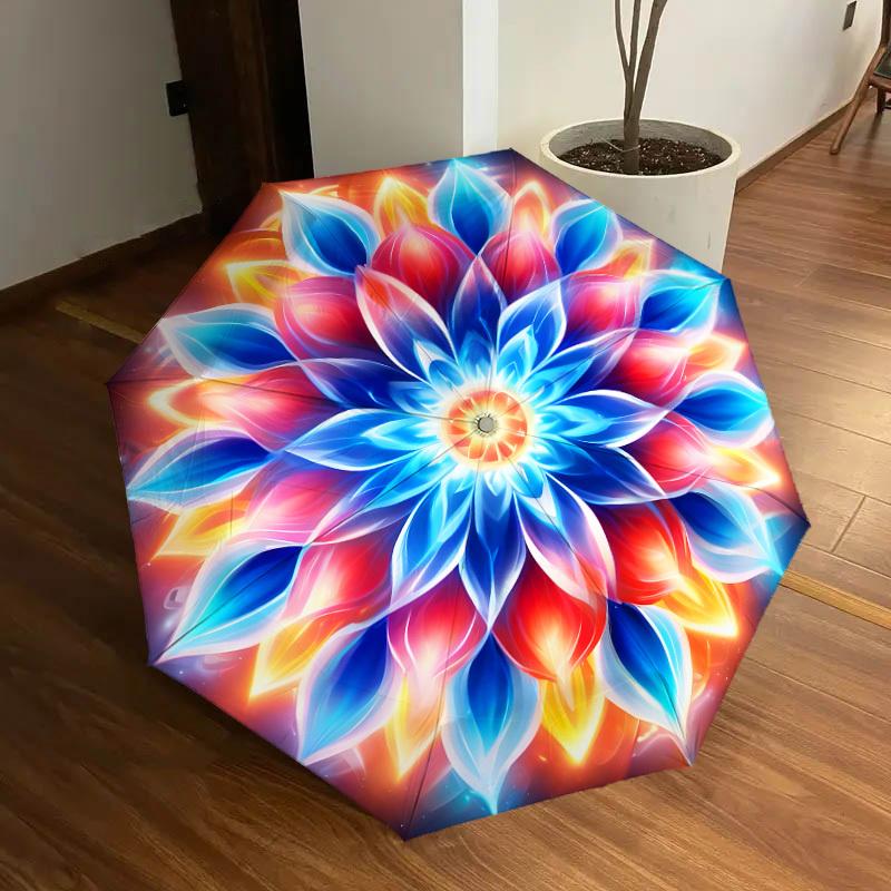 1pc Floral Mandala Design Umbrella with Plastic Handle,Suitable for All Seasons Home Travel Outdoor UmbrellaDD1094
