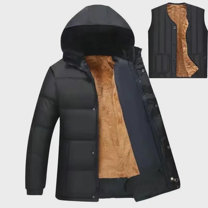 Men's Winter Cotton-Padded Jackets & Coats: Plush, Thickened, Ideal for Middle-Aged & Elderly Dads.