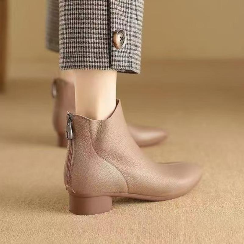 Fashion Pointed Toe Ankle Boots Women Elegant Mid Heels Leather Shoes 2026 Trend Pumps Winter Cozy Large Size Chunky Botas Mujer