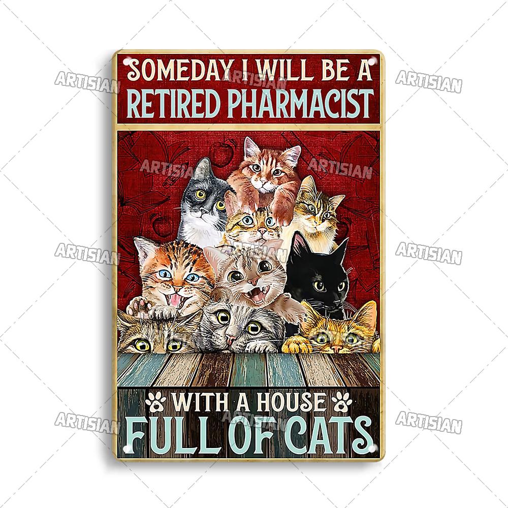 Pôster de Metal Retrô Gato Preto Artista Animal de Estimação Engraçado Vintage Decorativo Placa de Estanho Garagem Bar Pub Clube Cozinha Casa Decoração de Parede Caverna do Homem