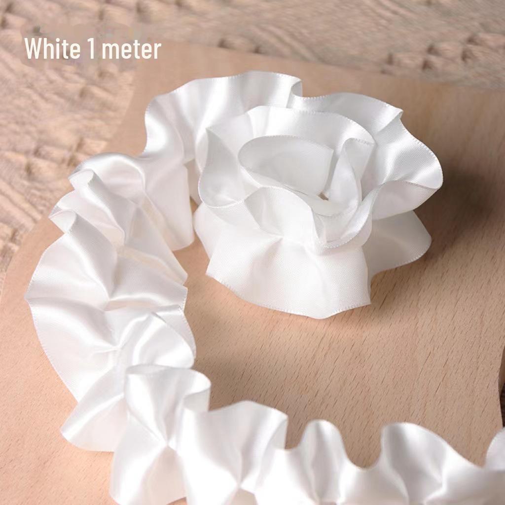 5cm Wide X 1m Long White Lotus Pleated Polyester Ribbon for Cake Decoration