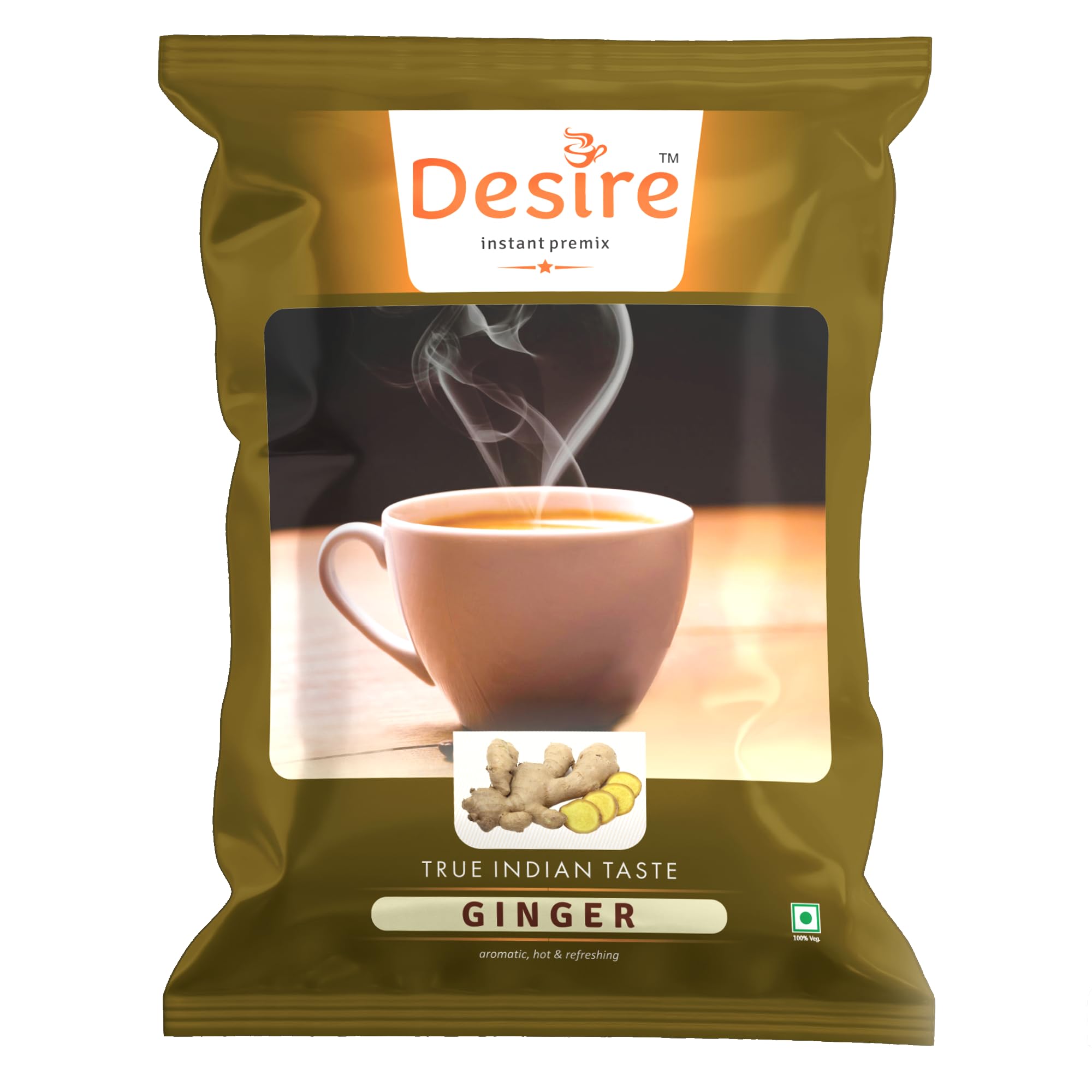 Desire Instant Premix Ginger Tea | Ready to Drink Adrak Karak Chai, Just Add Hot Water | Permium Instant Tea Mix Powder | Ideal for Manual