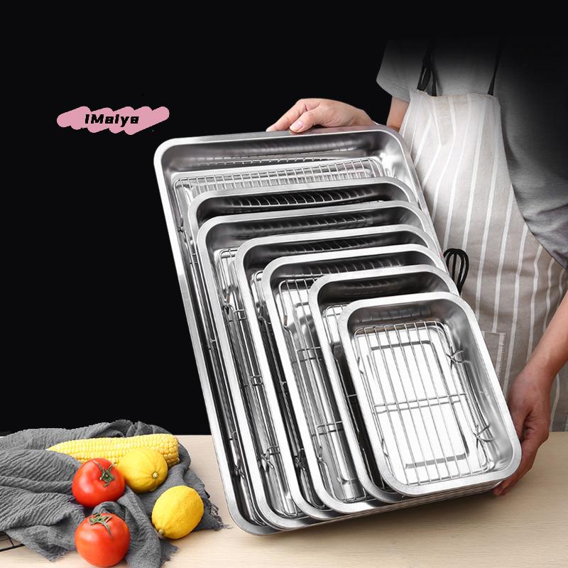 Stainless Steel Baking Tray Set with Removable Cooling Rack Non-Stick BBQ Pan Tray Oven Brownie Rack Cooking Roasting Dish