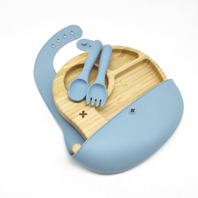 JINGRX Kids 4-Piece Elephant Bamboo Dinnerware Set