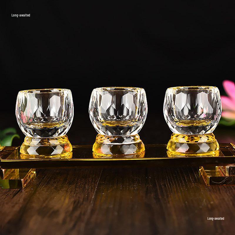 Crystal Faceted Holy Water Offering Cup for Buddhist Rituals