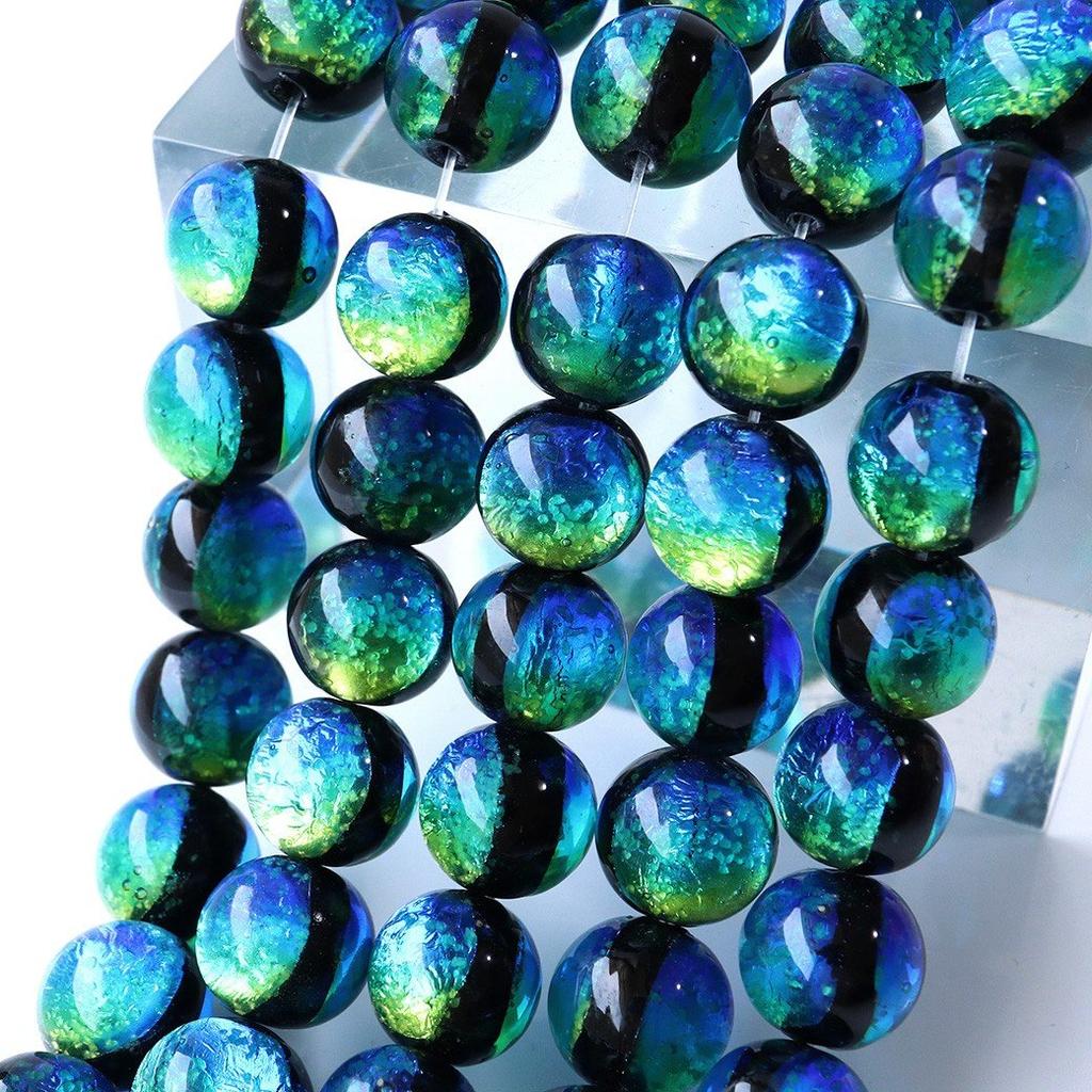 [GOLD STONE] Glowing Kerama Marine Firefly Glass Beads, String of 40, Okinawa, Kerama Islands, Glow-in-the-Dark, 10mm