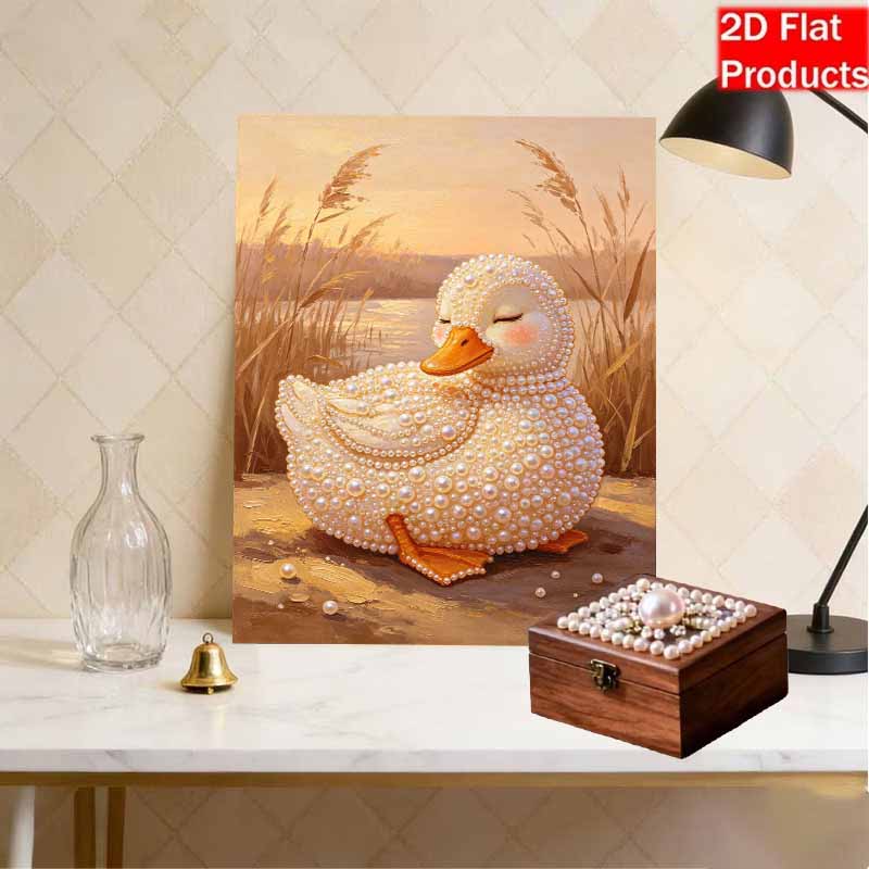 Handmade Framed Pearl Bead Painting Kit Cute Sleeping Duck Pattern 3D Shiny Canvas Art Ready to Display Home Decor Gift Idea Elegant Piece