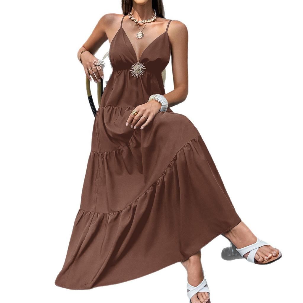 European and American elegant style versatile suspender long dress dress women's summer
