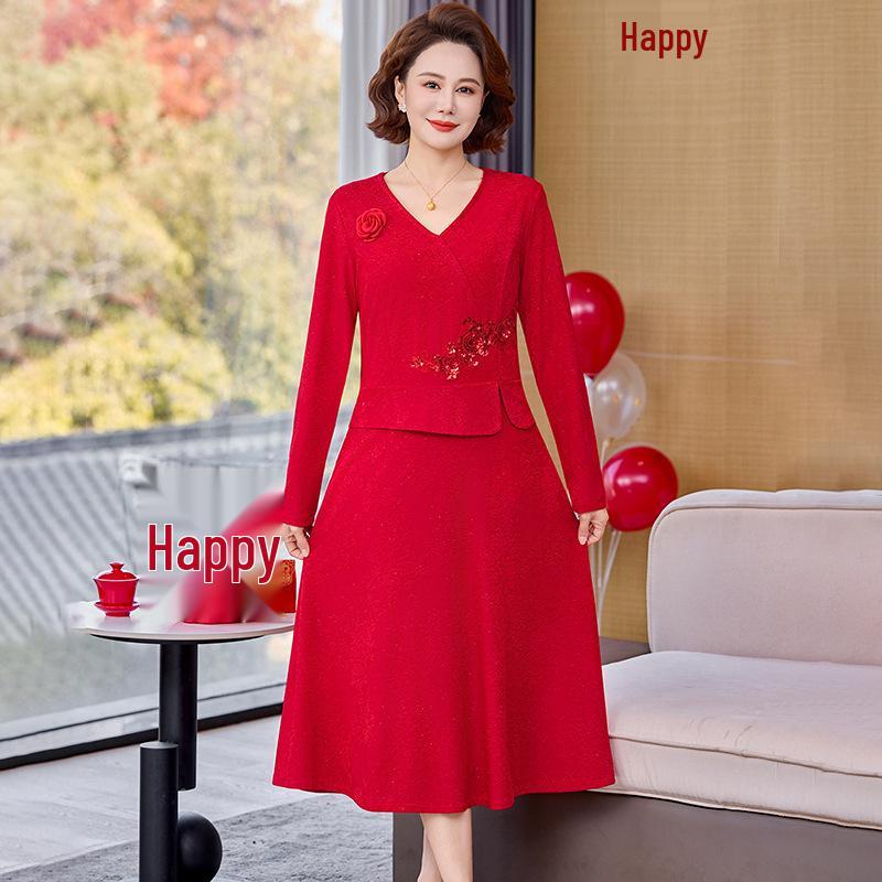 Elegant Red Wedding Dress for Mother of the Bride 2026 - Formal Banquet Gown XL (90-105 jin) красный