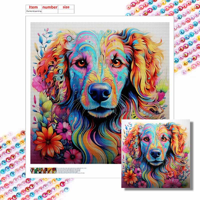 New Arrival 5D DIY Full Circle Diamond Painting "Colorful Puppy" Embroidery Cross Stitch Home Decor Gift