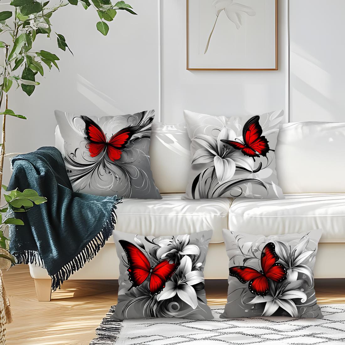 Exquisite Fashion Items Unisex Red Butterfly And Lily Cushion Covers Pillowcase Fantasy-Inspi Home Decor Sofa Cushion Cover Living Room Bed Car Decor