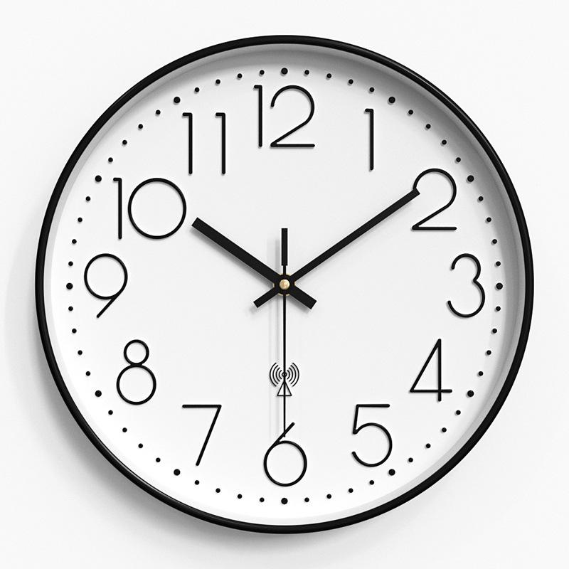 Radio Clock Home Simple Watch Wall Hanging Living Room Silent Clock Clock Automatic Time Quartz Clock 12 Inches 30CM