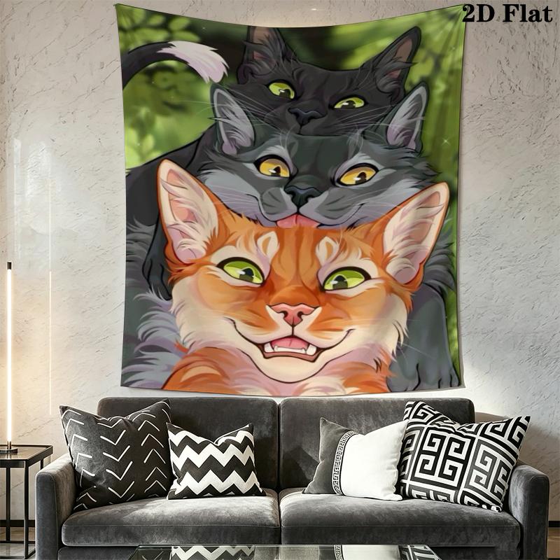 Tapisserie murale Guerrier chat Accrochage mural esthétique Couverture en tissu imprimé Tapisseries décoratives pour chambre à coucher Salon Décoration de maison