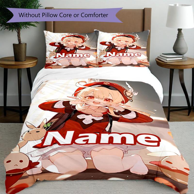 3pcs Duvet Cover Set (1*Duvet Cover + 2*Pillowcase, Without Core), Custom Name Genshin Impact Pattern Bedding Set, Home Bedroom Decor Gift