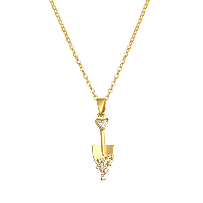18K Gold Zircon Shovel Pendant Necklace - Luxury Clavicle Chain for Women