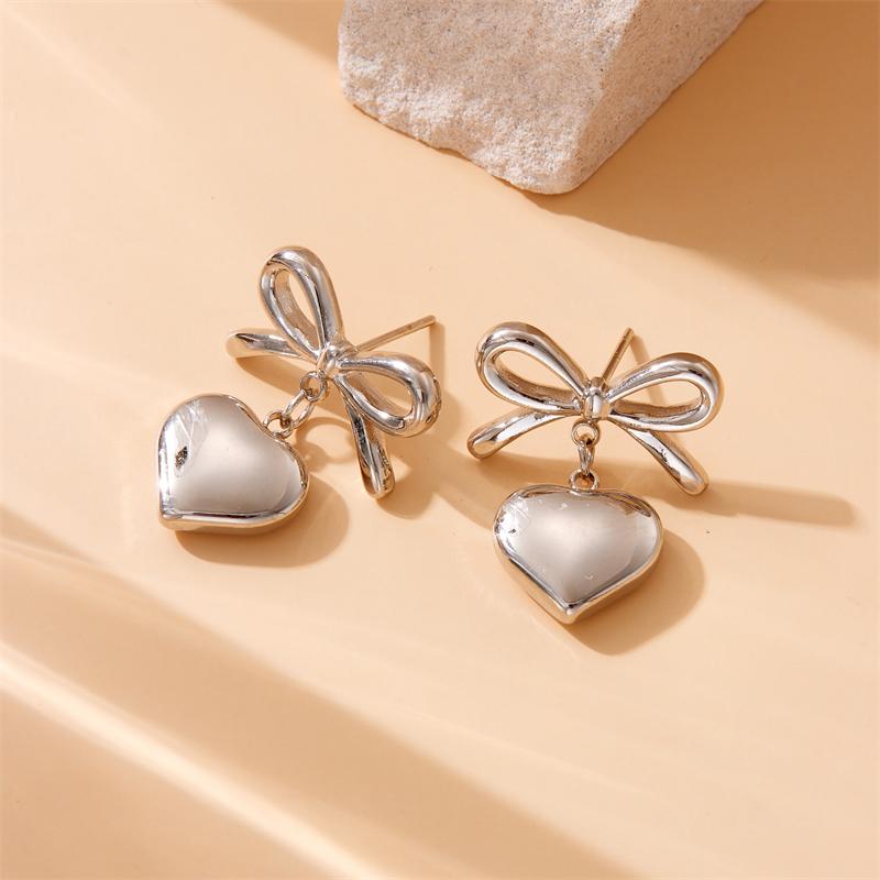 DIEYURO 316L Stainless Steel Gold Bow Heart Earrings For Womans New Fashion Exquisite Ear Accessories Jewelry Party Gifts