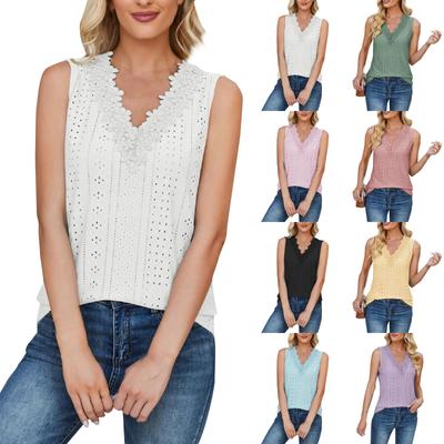 Women's Fashion V-neck Tank Top T-shirt US Size Sleeveless Lace Top