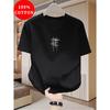 Men's Black Cotton T-shirt Short Sleeve Crew Neck Relaxed Fit Soft Breathable Minimalist White Line Graphic Casual Daily Wear