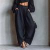 Women's Two Piece Set Off Shoulder Crop Top Wide Leg Pants Long Sleeve Party Outfit