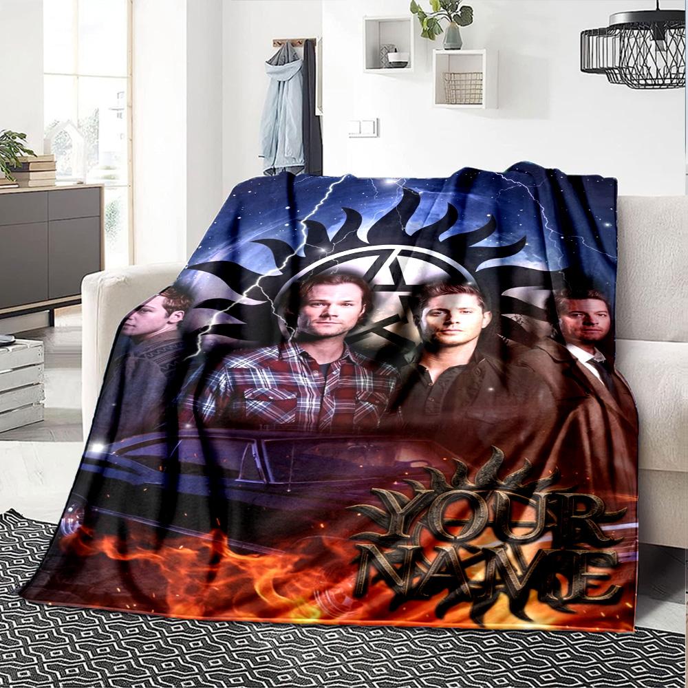Name Custom Supernatural Hunting Brothers Print Flannel Blanket High Quality Warm Comfortable Cover for All Seasons Perfect for Gifts Home Decor