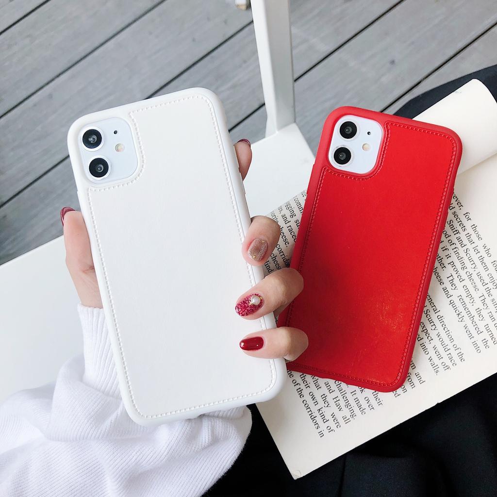 Smooth Faux Leather Stitched Edge Phone Case Shockproof Protective Cover for iPhone