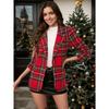 Winter Fall Christmas Red Plaid Long Sleeve Blazer Jacket Women's Fashion Outerwear
