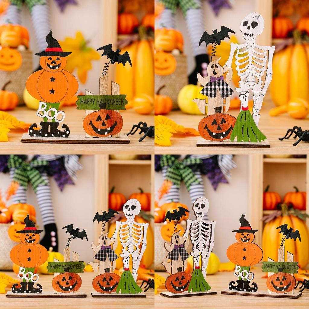 Whimsical Wooden Halloween Decoration Including Spring Bat Pumpkin And Skull For Atmosphere Spooky
