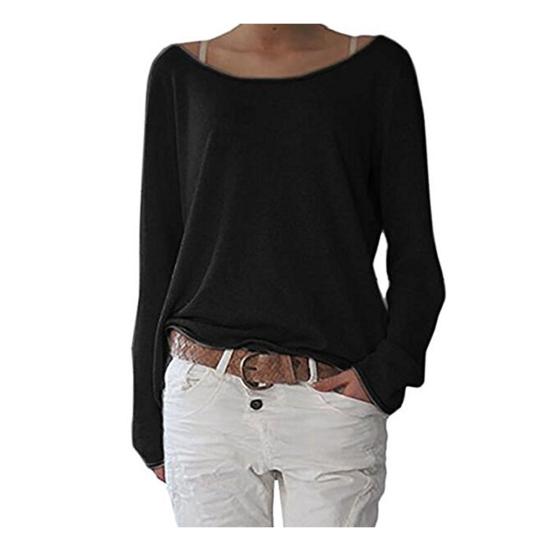 Solid Color Casual Round Neck Long Sleeve Women Knitted T-shirt Bottoming Top