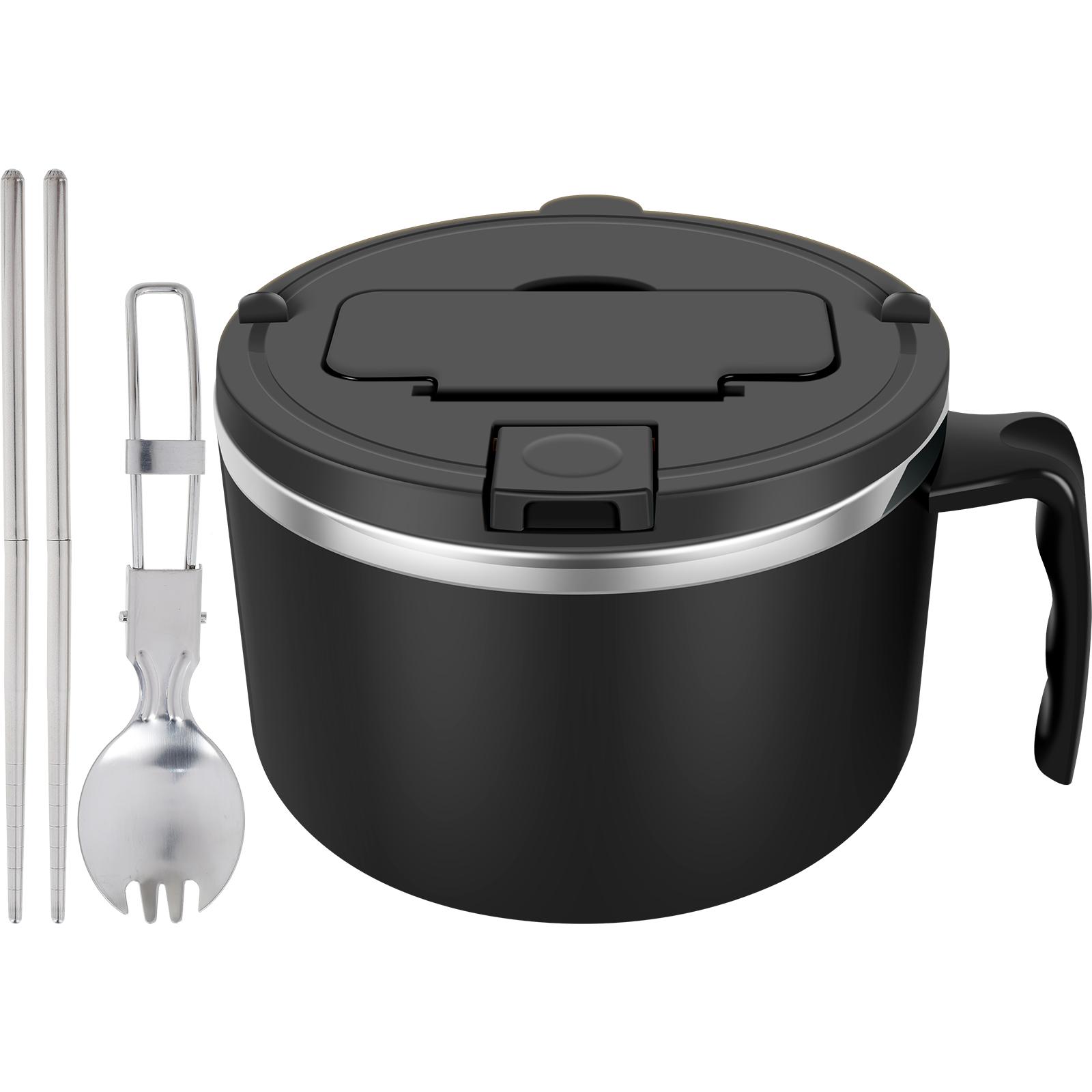 

1200 мл Чаша для рамэна Чаша для лапши из нержавеющей стали с крышкой Термостойкие миски для лапши быстрого приготовления Плита Посуда Кухонные аксессуары чёрный