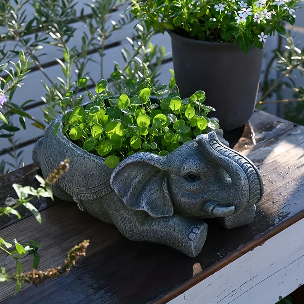 

Compact Resin Elephant Flowerpot for Small Plants and Desk Essentials with Carved Details and Elegant Stone Like Texture China Mainland