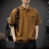 Men's Loose Fit Short Sleeve Polo Shirt with Chest Pocket for Casual Daily Wear
