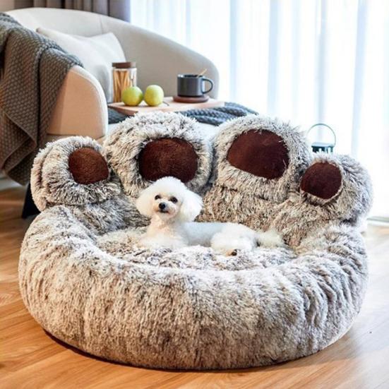Dogs Fuzzy Nest Bed Cute Bear Paw Design Cat Sofa Bed Soft Fluffy Cushion Plush Cozy Pet Sleeping Bed for Small Medium Large Dogs And Cats