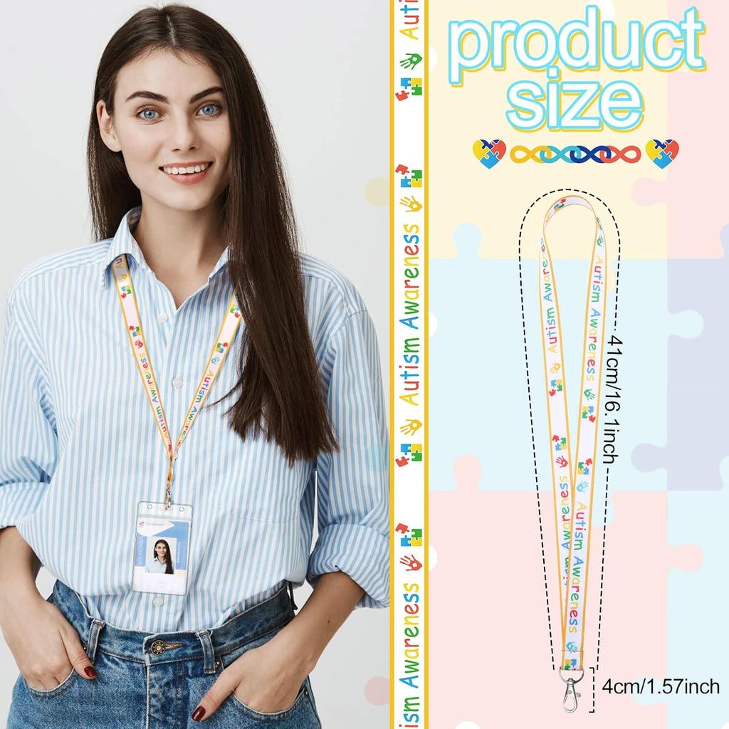 8 Pcs Autism Awareness Puzzle Printed Lanyard with Swivel Hook Autism Lanyard for ID Badges Key Chain for Asperger Awareness