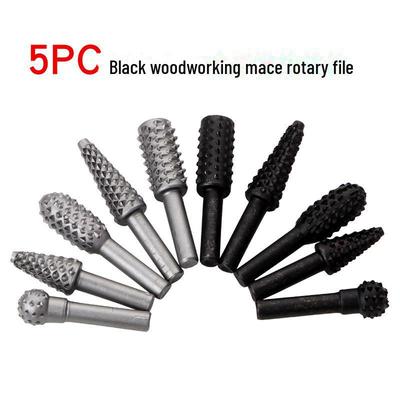 5-Piece Black Woodworking Rotary File Set - DIY Grinding Tools for Electric Grinders