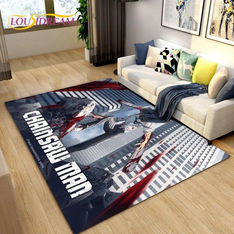 3D Chainsaw Man Anime Denji Cartoon Area Rug,Carpet Rug for Living Room Bedroom Sofa Doormat Decoration, Kids Non-slip Floor Mat