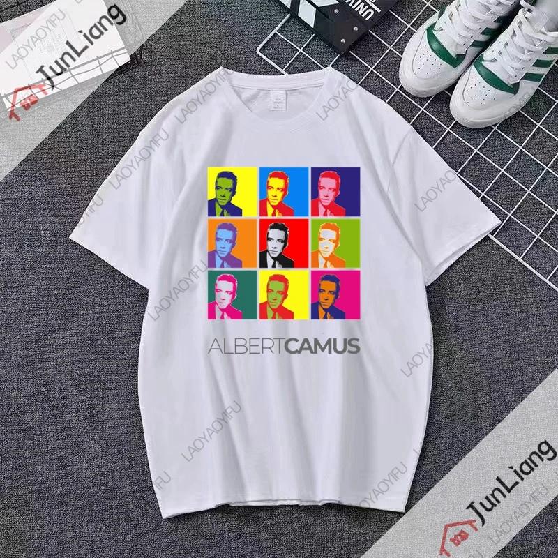 T-shirt Ritratto Albert Camus Top Autore Moda Vintage Camicia Casual a Maniche Corte Girocollo Abbigliamento Unisex