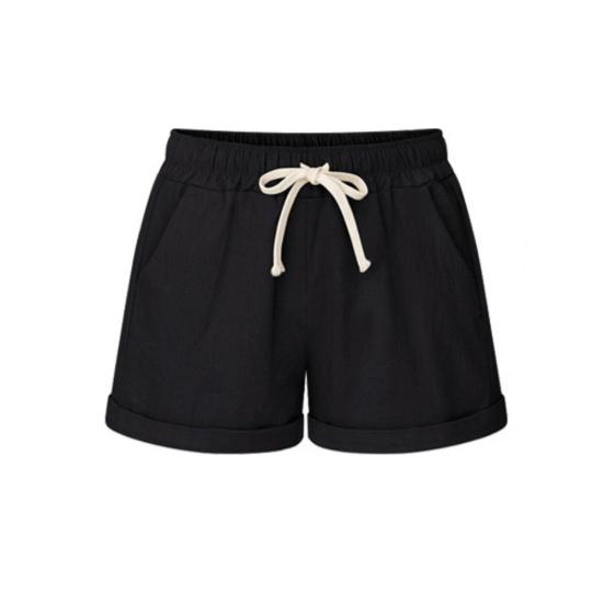 Plus Size Casual Women Summer Solid Color Drawstring Shorts Loose Hot Pants